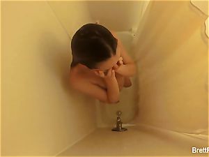 gorgeous platinum-blonde Brett Rossi takes a super-cute shower